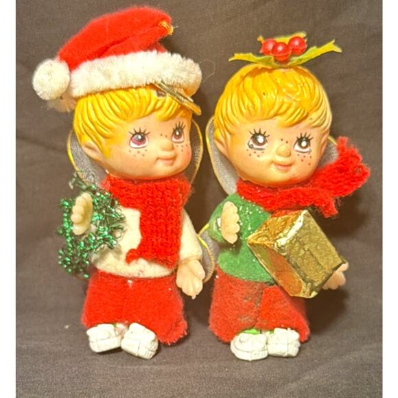 Vintage Morgan Inc Flocked Angel Babes Hanging Ornaments Set of 2 - Picture 1 of 5